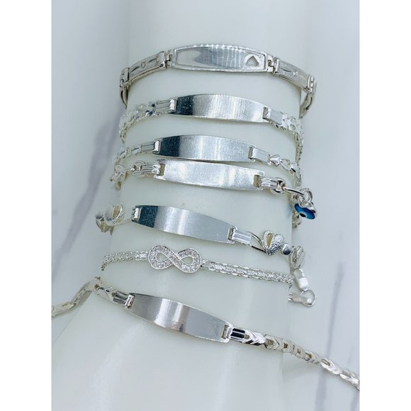 925 Sterling Silver Girl ID Bracelet Greek eyeinfinity - Pulsera de Niña en P